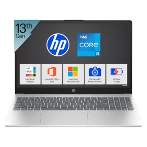 HP 15, 13th Gen Intel Core i5-1335U Laptop (16GB DDR4,512GB SSD) Anti-Glare, Micro-edge,15.6''/39.6cm, FHD, Win11,M365,Office24, Silver,1.59kg, Iris Xe Graphics, FHD Camera w/privacy shutter, fd0577TU